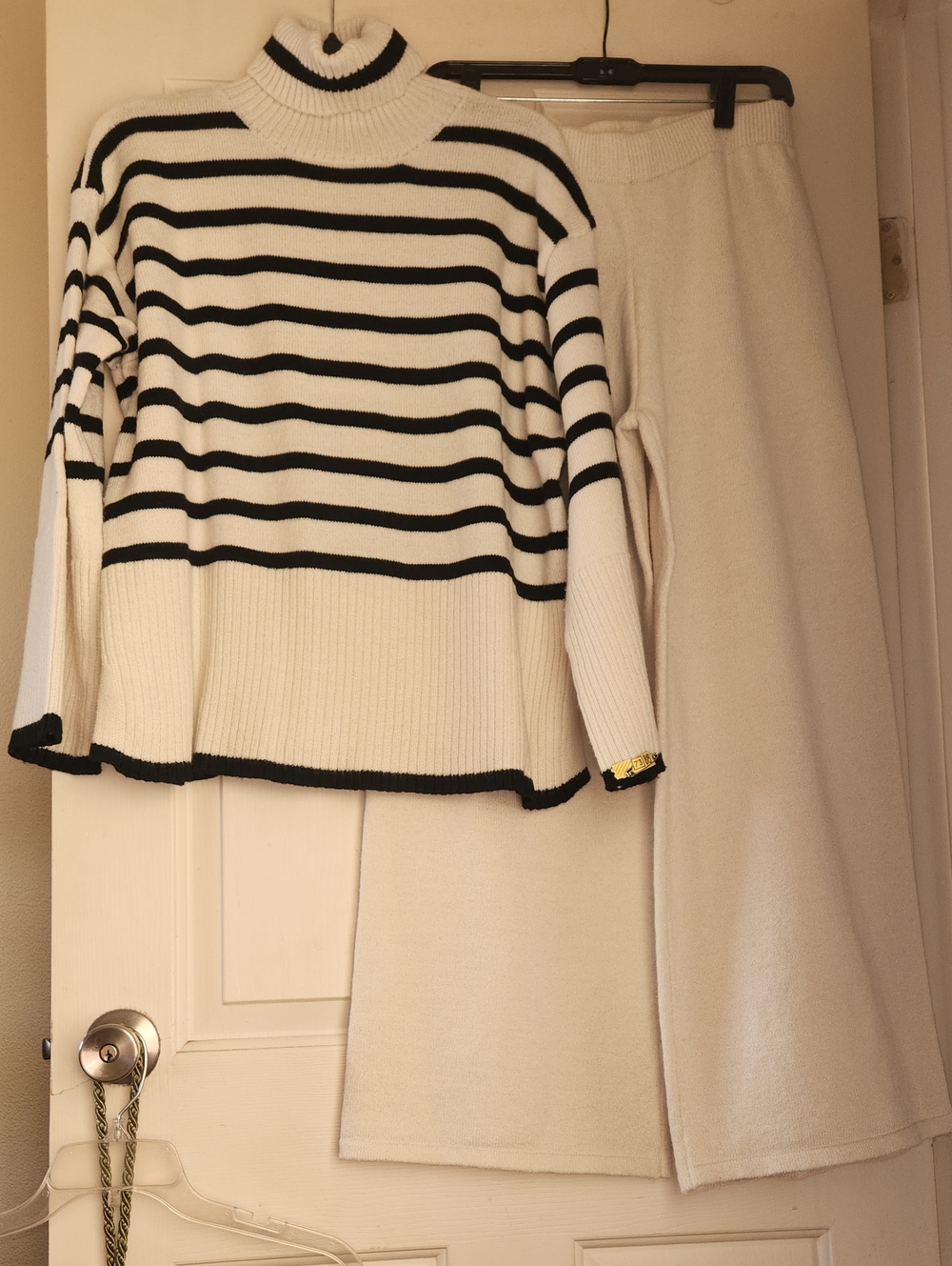 Striped Turtleneck Sweater in Black and Cream With Pants